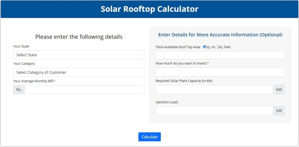 PM Surya Ghar Yojana Solar Rooftop Calculator