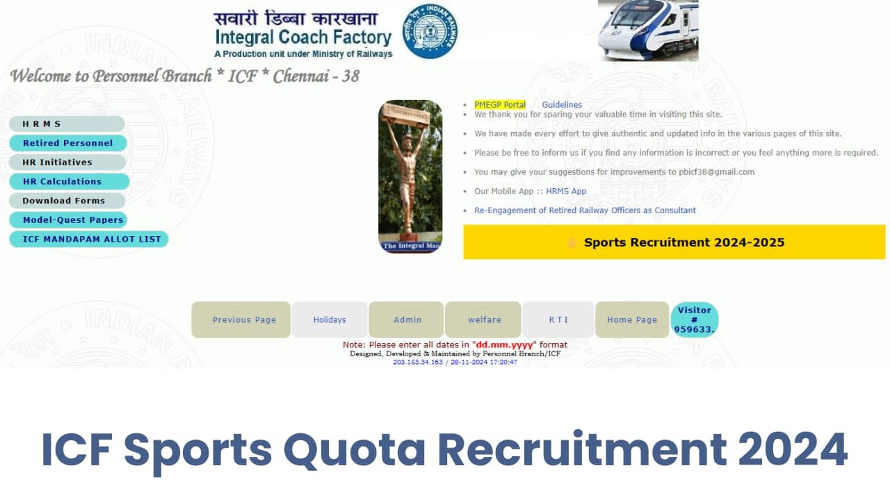 ICF Sports Quota Recruitment 2024